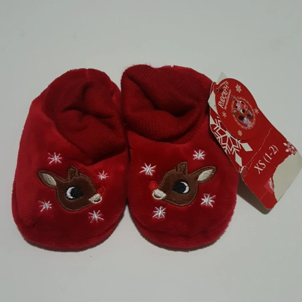 Christmas Rudolph Baby Slippers Size XS 1-2